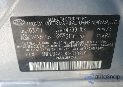 2012 Hyundai Sonata Gls from USA, damaged, VIN 5NPEB4AC9CH310218
